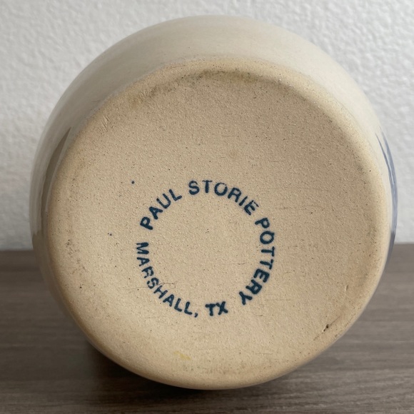 Vintage P. R. Paul Storie Pitcher  Pottery Co Marshall TX Blue Barn 5.5” Tall - Picture 4 of 5